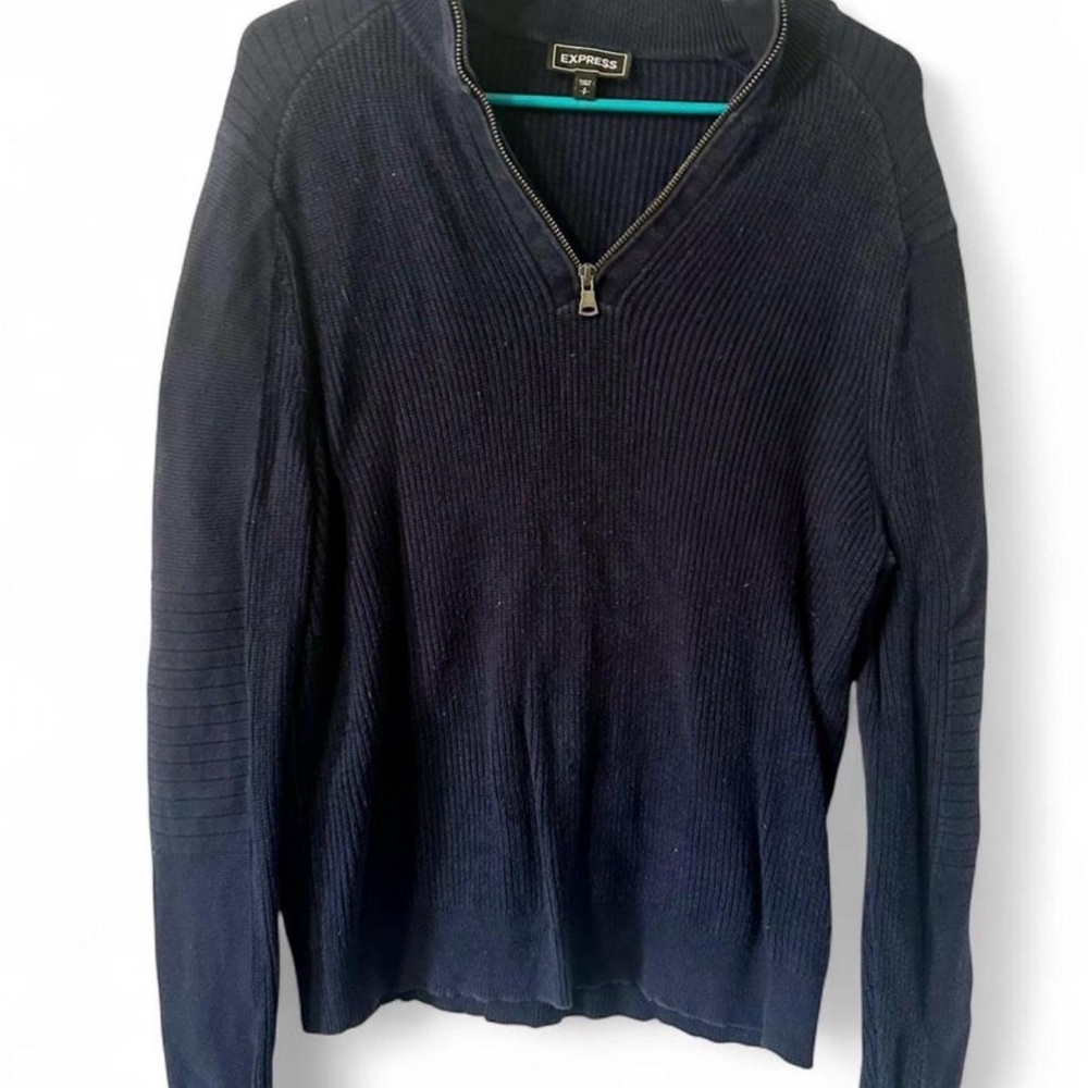 Express Men's Dark Navy Half-Zip Ribbed Sweater